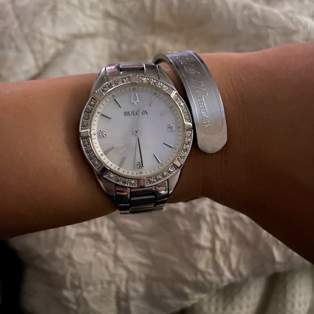Bulova Silver Timepiece With Diamond Accents